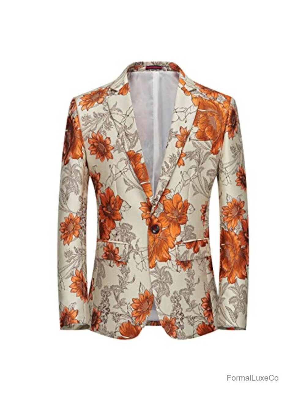 Men's Floral Jacquard Suit Jacket Tuxedo Blazer Sport Coat with Notch Lapel